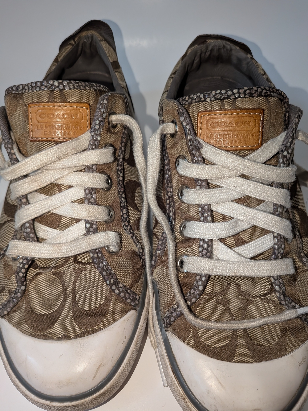 Coach Women's Signature Canvas Low-Top Sneakers in Brown and White